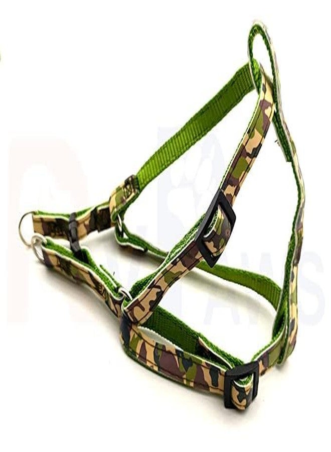 Pups&Pets سترة مبطنة من النايلون 10 مم قابلة للتعديل مع حزام مطبوع بنمط شريطي ومقود طويل، مثالية للمشي في الهواء الطلق/تدريب الكلاب والجراء (أخضر) - Image 3